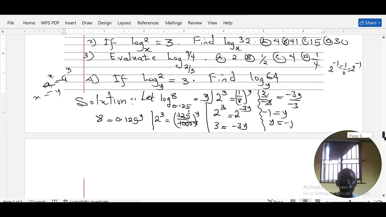 Solution to logarithms questions