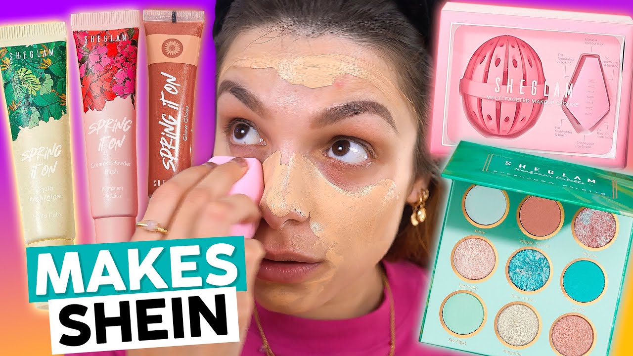 TESTEI as NOVAS MAKES da SHEIN! Esponjinha que faz TUDO, Iluminador, Blush Cremoso...
