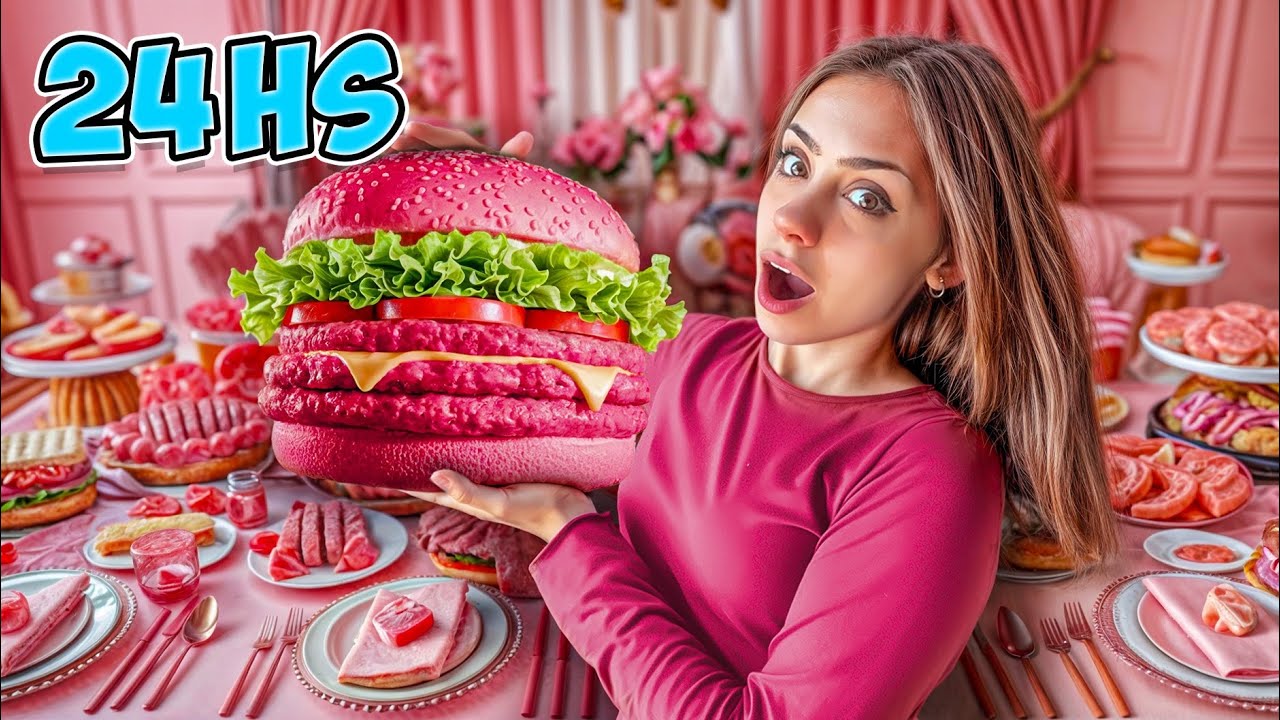 24 HORAS COMIENDO TODO ROSA🩷😱