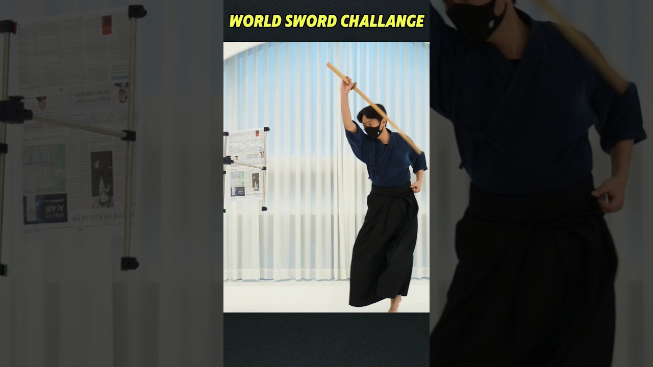 (World Sword Challenge) Cut paper with bokken while falling back #battojutsu #swordchallenge wsc2