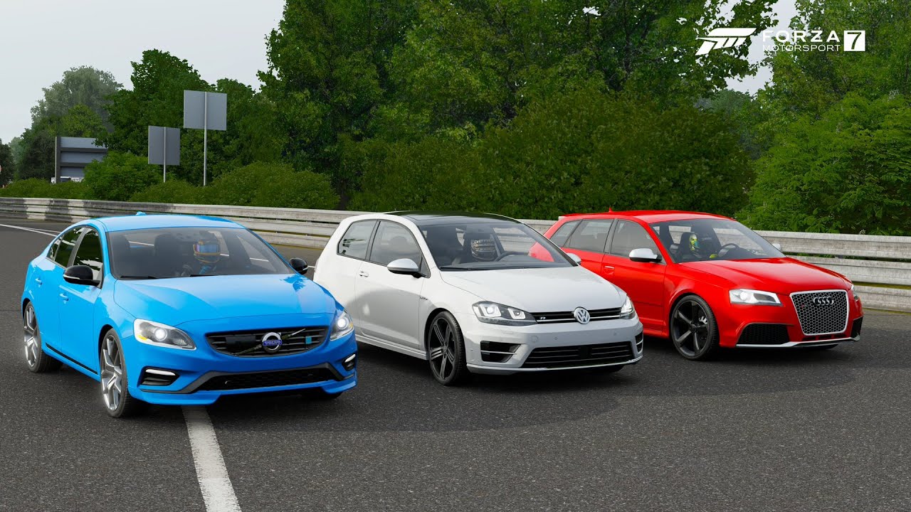 Forza 7 Drag race: Volvo S60 Polestar vs Volkswagen Golf R vs Audi RS3 Sportback