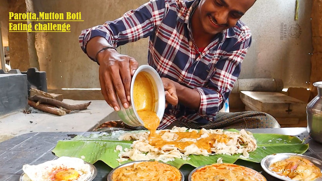 BIG BITES: Parotta with Mutton Boti & Half Boil | Indian Food Eating Sounds