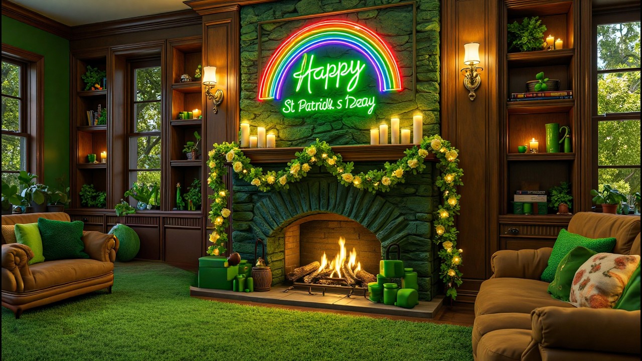 Cozy St. Patrick&rsquo;s Day Ambience 🍀🔥 Soothing Piano Music and Fireplace Ambience for Peaceful Moments