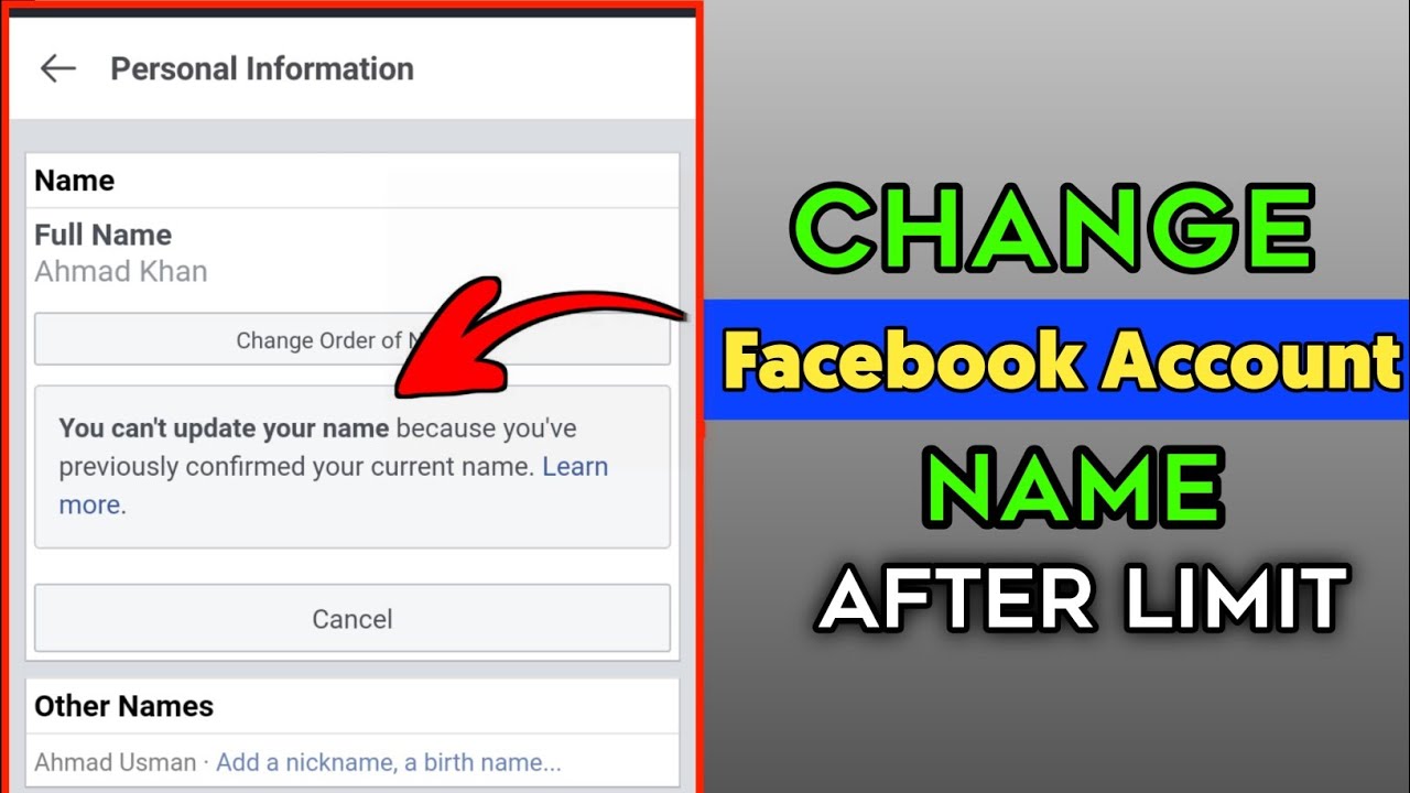 You Can't Update Your Name Because You've Previously Confirmed Your current Name Facebook 2022
