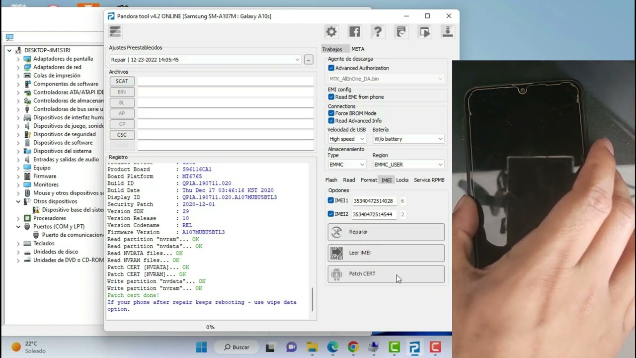 Reparar IMEI A107M A10s Con Pandora Tool Virtual Licencia