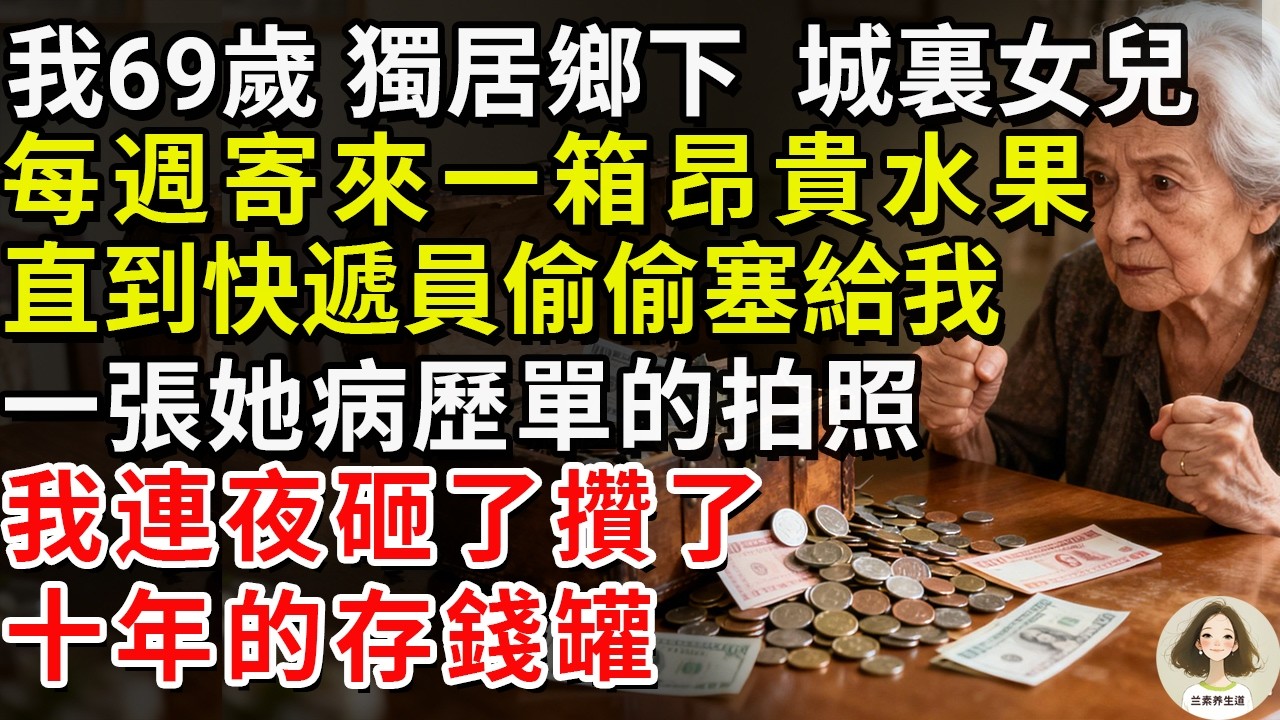 我69歲，獨居鄉下，城裏女兒每週寄來一箱昂貴水果，直到快遞員偷偷塞給我一張她病歷單的拍照，我連夜砸了攢了十年的存錢罐。#兰素养生道#康養人生道#上了年紀該明白的事 #養老 #聰明老人 #長壽秘密