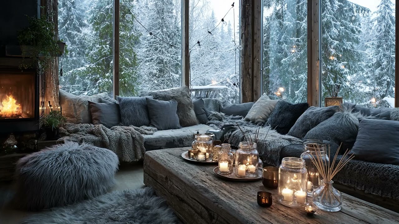 Cozy Fireplace & Snowy Night ❄️ Peaceful Piano Ambience