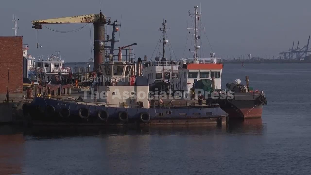 Damaged buildings at a Black Sea port in Romania after a Ukrainian maritime drone exploded