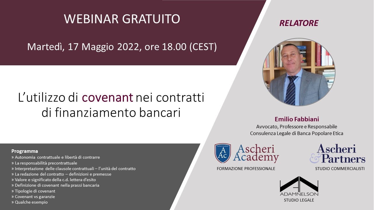 Webinar: L'utilizzo di covenant nei contratti di finanziamento bancari