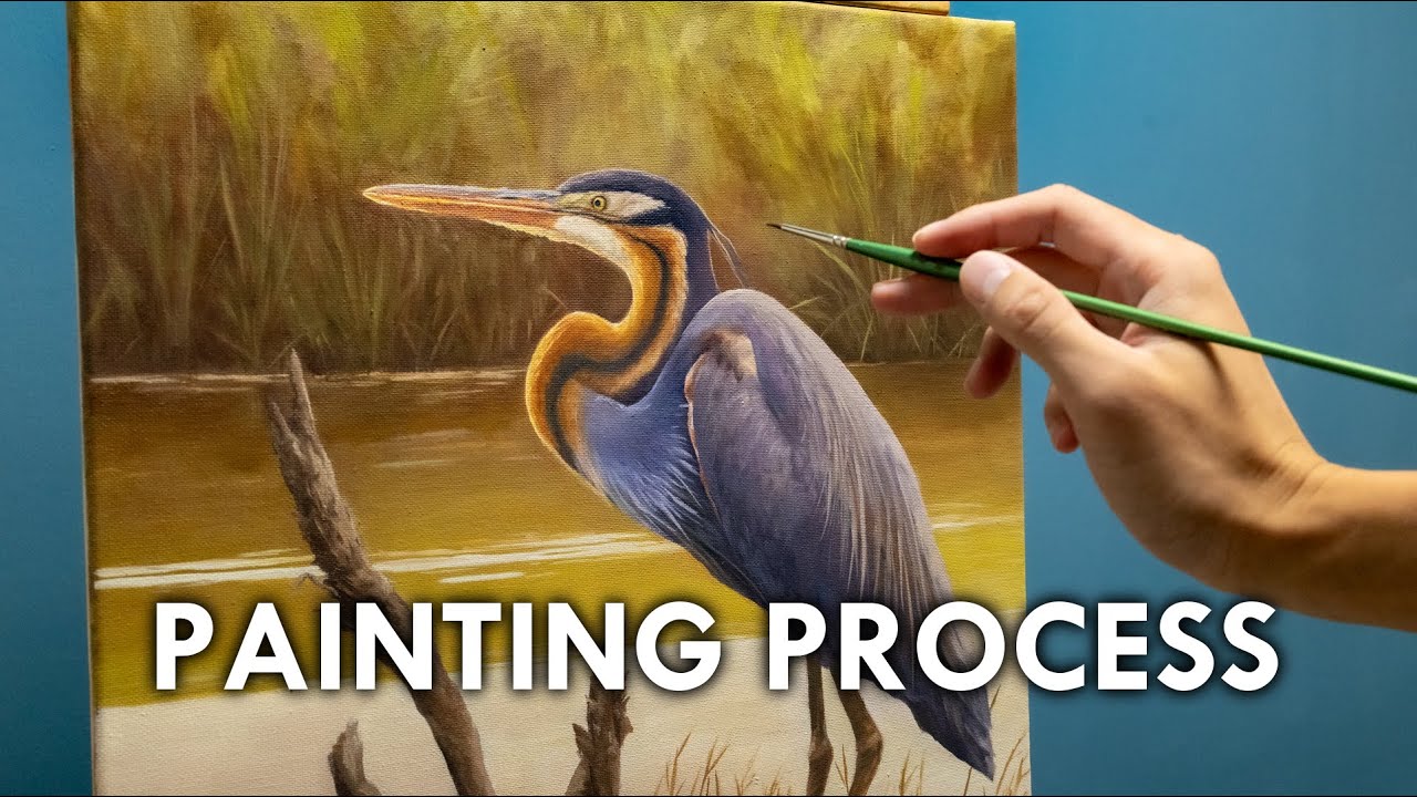 Purple Heron - Bird Oil Painting Timelapse