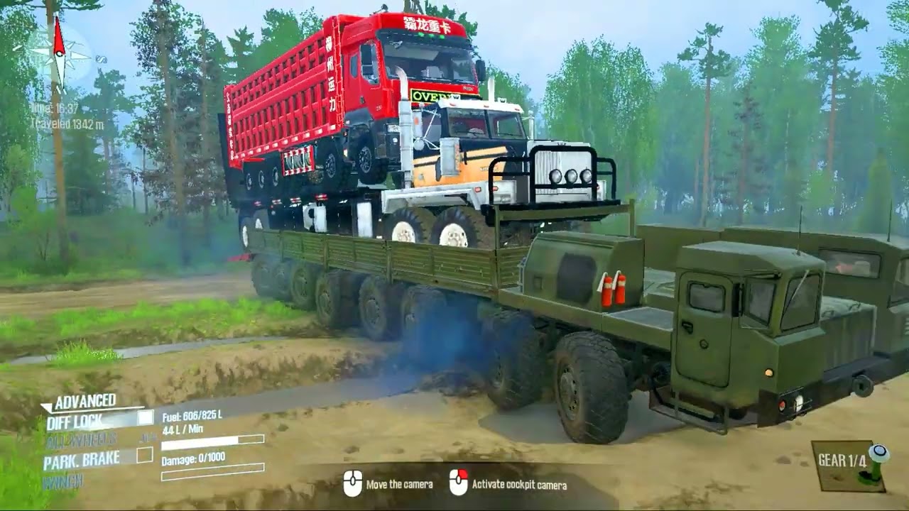 Spintires mudrunner 16x16 army MZKT 79221 truck off road with 2 big truck #gaming  #games #mzkt79221