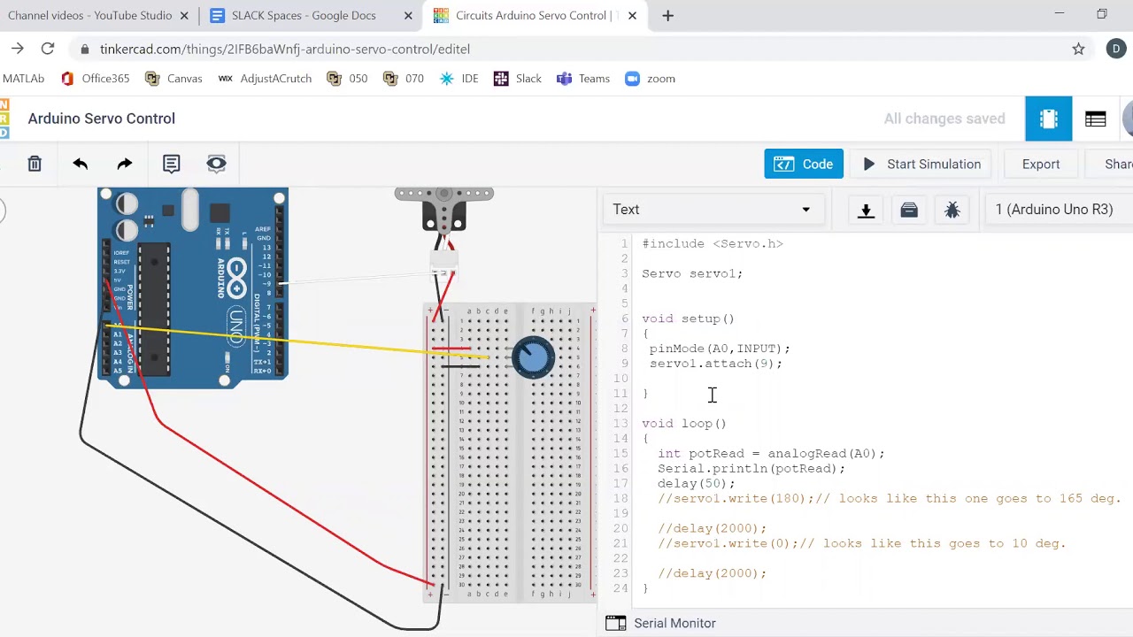 TinkerCAD Part 8. Servo and Motor Control with Potentiometer