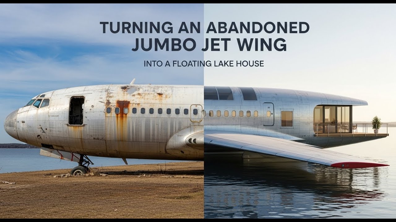 Abandoned Jumbo Jet Wing Turned Into a Floating Luxury Lake House