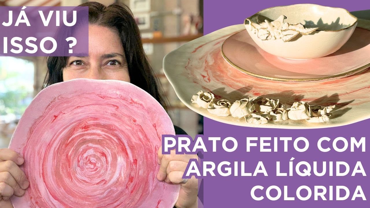 Prato com slipcasting,  argila líquida colorida