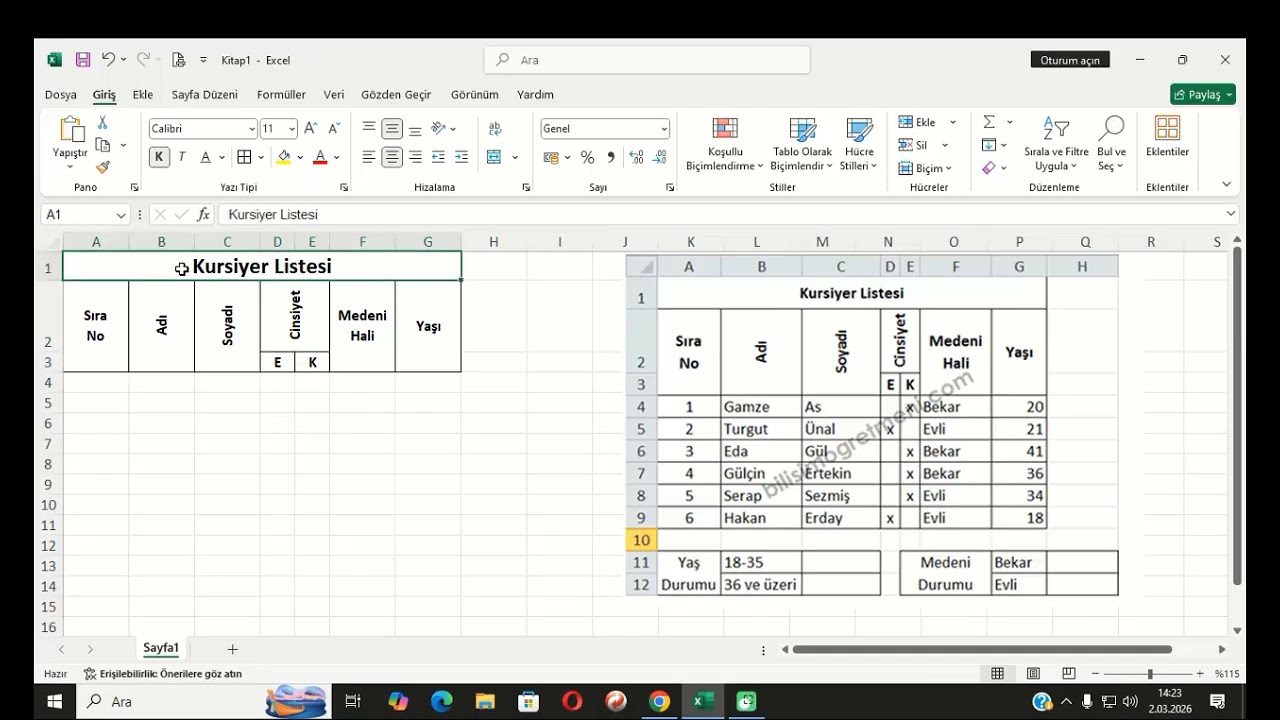 Excel Tablo 2