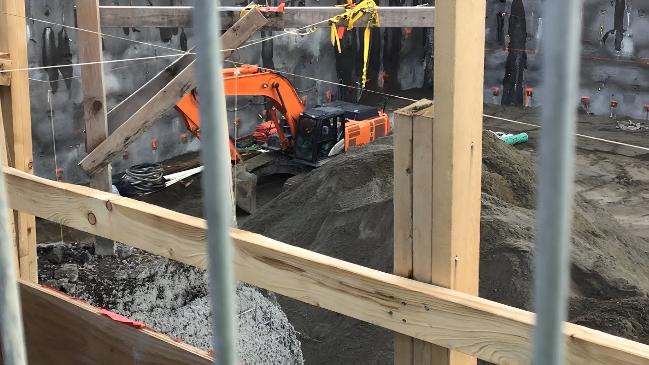 Former Aldergrove Inn Excavation Site Now With Tower Crane Erected In The Excavated Pit Downtown 
