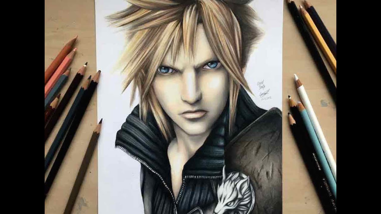 Drawing Cloud Strife from Final Fantasy ( 10000 sub special)