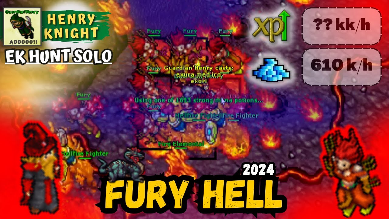 Tibia - Knight Level 985 Hunt Solo FURY HELL | Ek Hunt Solo #183