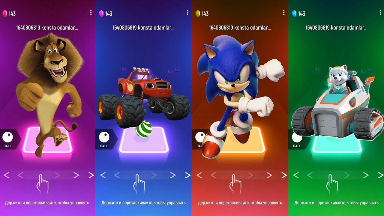 Alex Lion vs Blaze Monster Truck vs Sonic vs Everest  Tiles Hop EDM Rush