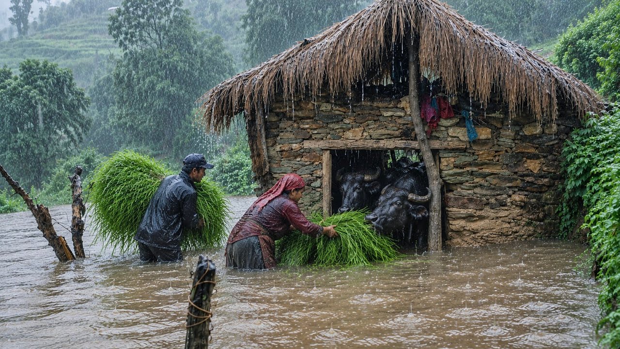 Real Himalayan Nepali Mountain Village Life During Heavy Rain | Rainy Season Documentary