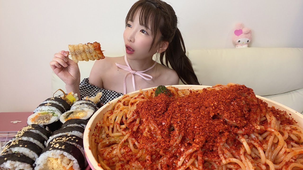 【大食い】韓国チョル麺プルコギキンパ【もえあず】