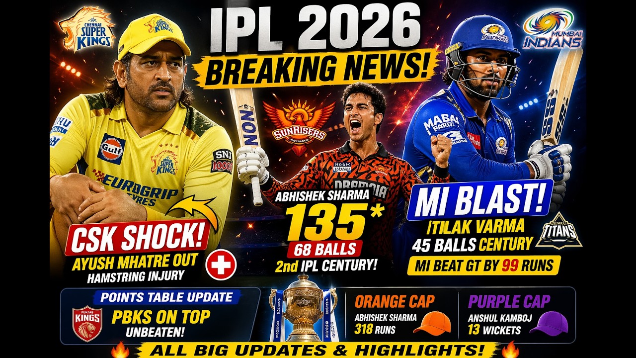 IPL 2026 Latest Update | PBKS No.1 😱 MI Comeback 💥 CSK Injury