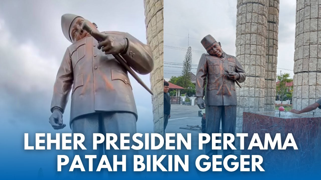 VIRAL!! Kepala dan Leher Patung Soekarno di Alun-alun Indramayu Miring, Diduga Tertimpa Tenda