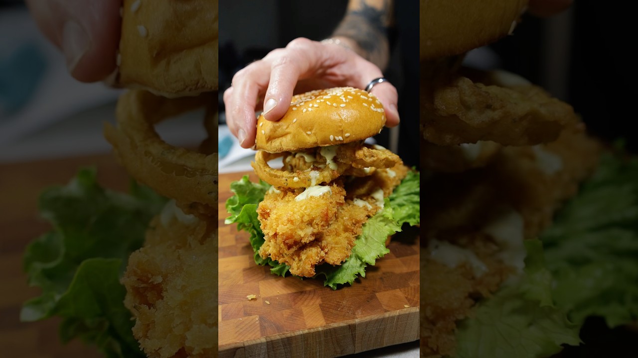 Crispy Fish Burger #greenonion #asmrcooking #fishburger #burger #onionrings #lutongbahay