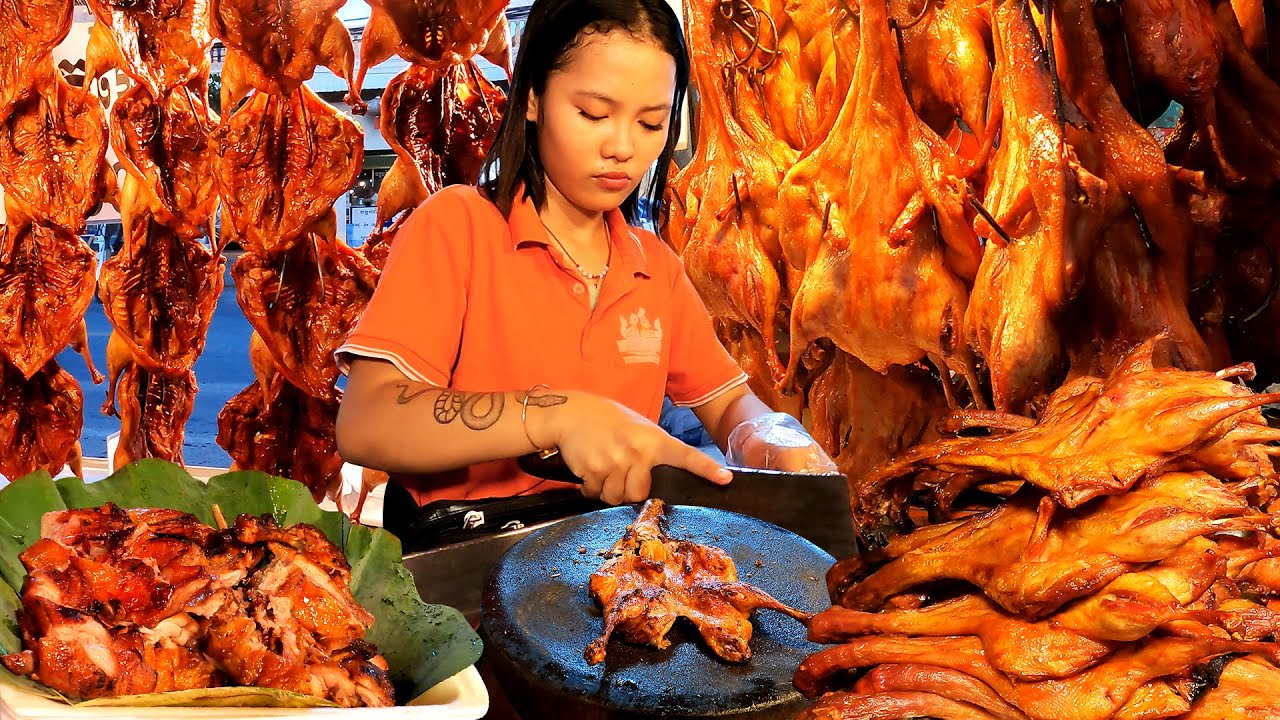 Grilled Duck Stall! $3.75 per Duck! Best Street Food in Ta Khmau