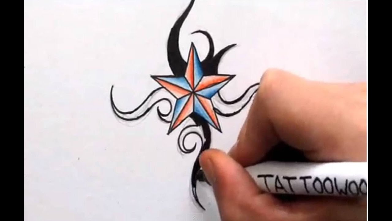 How To Draw a Nautical Star - Shading in Color and Tribal Design