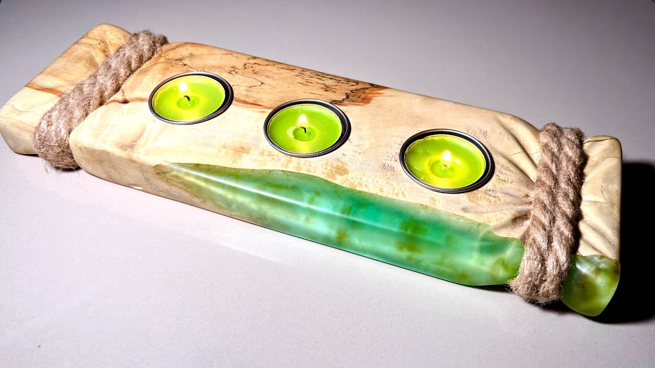 Candle Holder | Wood and Epoxy Resin | Resin Art