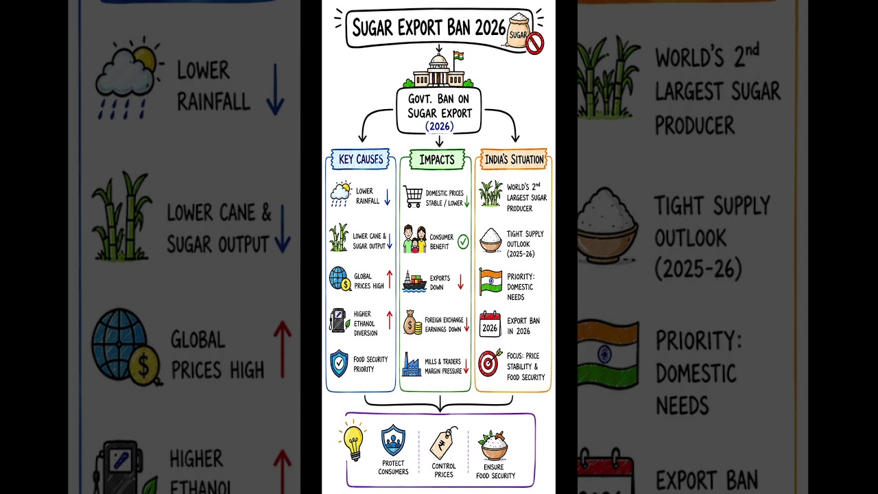 India&rsquo;s Sugar Export Ban Explained with Flowchart ✍️ #SugarExportBan #UPSC #CurrentAffairs