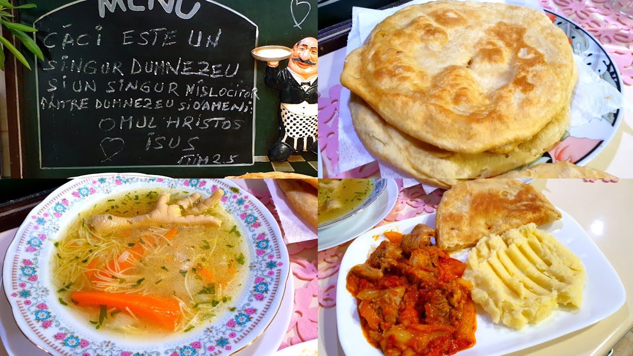 Supã pe picioare de pui, ghiveci,turte prajite( colacei ) si piure meniu complet de la Bunica ❤🇷🇴