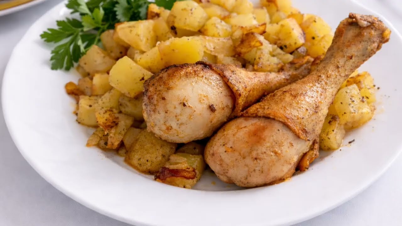 Картошка с курицей в духовке. Сытный обед без заморочек.  Baked Potatoes with Chicken.