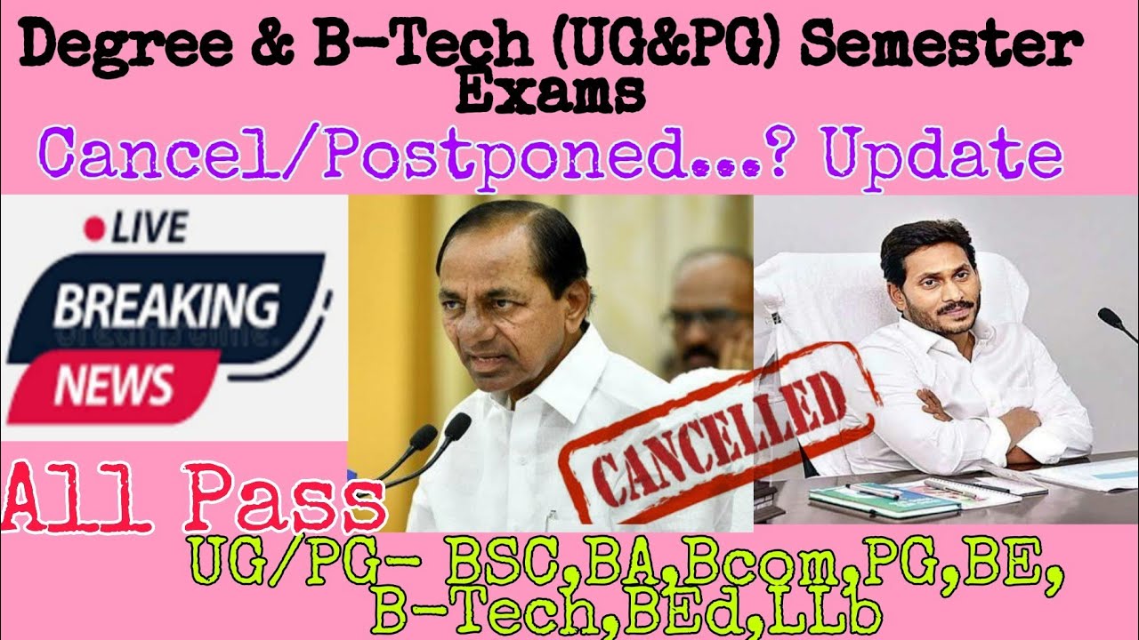 Btech Exams Cancel 2020 | Degree Exams Cancel | Pg Exams Cancel 2020 | Latest Update