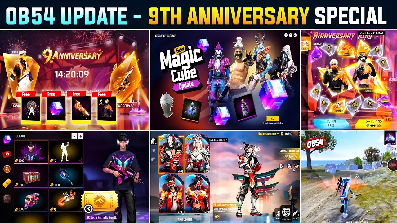 24 June Ob54 Update 💥 9th anniversary free fire 🤯🥳| free fire new event | ff new event| new event ff