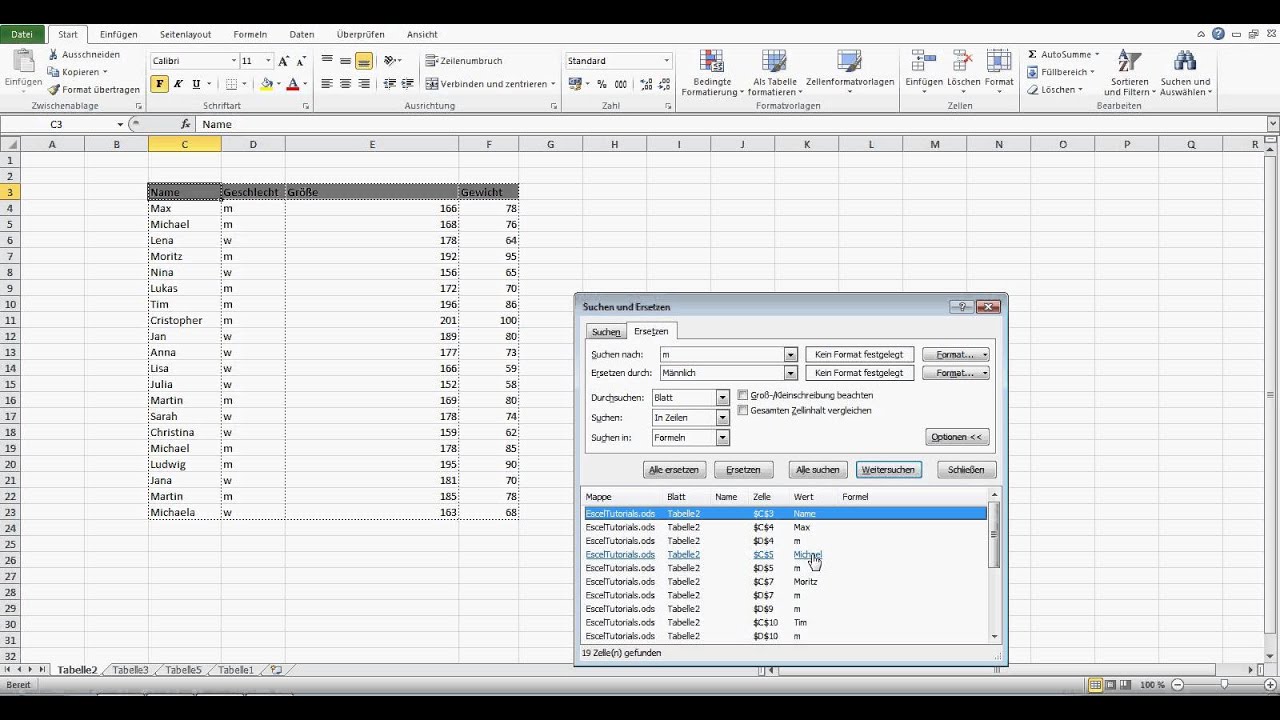 Suchen und ersetzen in Excel - Excel für Einsteiger
