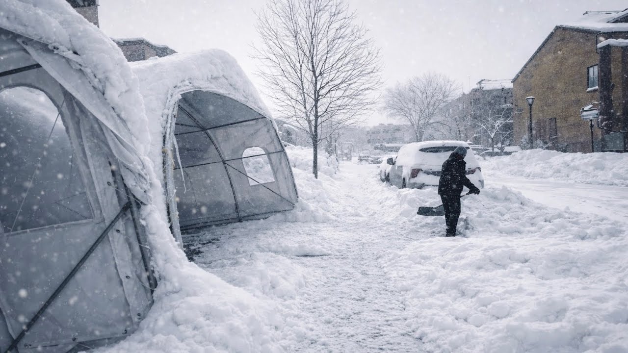 Winter Snow Storm in Montreal Canada Blizzard