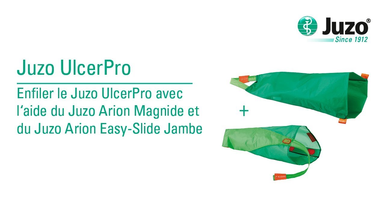 Enfiler le Juzo UlcerPro avec l'aide du Juzo Arion Magnide et du Arion Easy-Slide Jambe (FR)