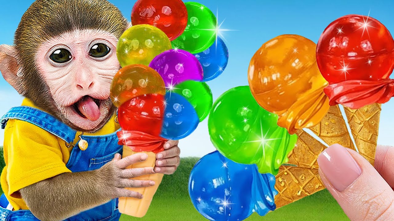Monkey MoMo Eats Jelly Fruit Ice Cream & Cares for Baby Monkey | MoMo Monkey Life