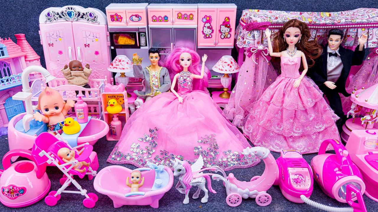 20 Minutes Satisfying Unboxing Barbie Princess Royal Pink House, Wardrobe & Kitchen Playset Review