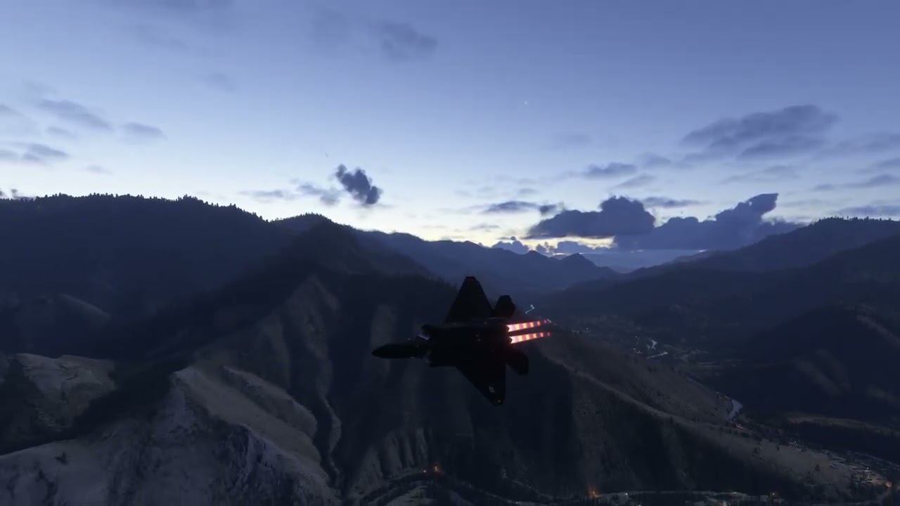 Skunkworks Dawn Run — F-22 Raptor, Full Reheat, Valley Floor