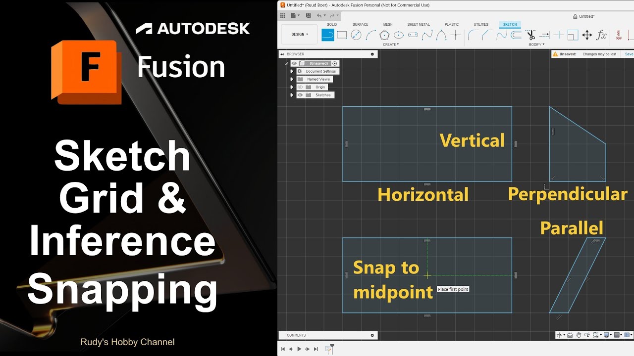 Autodesk Fusion 360 14 Sketch Grid- & Inference Snapping (snap to grid or to POI's)