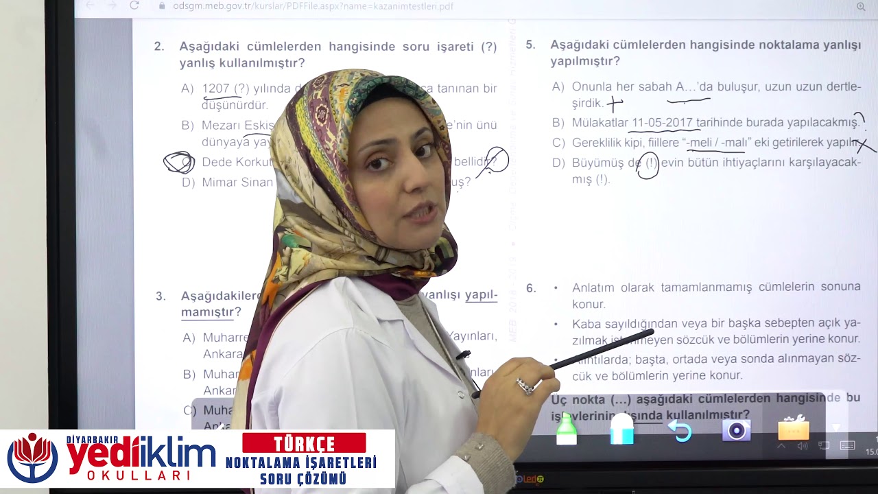 7.Sınıf / Ders : Türkçe / Konu / Noktalama İşaretleri Soru Çözümü