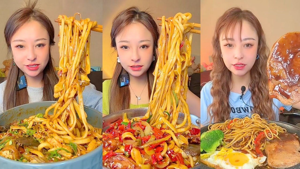 Giant Spicy Garlic Noodles & Juicy Pork Chop Mukbang Feast