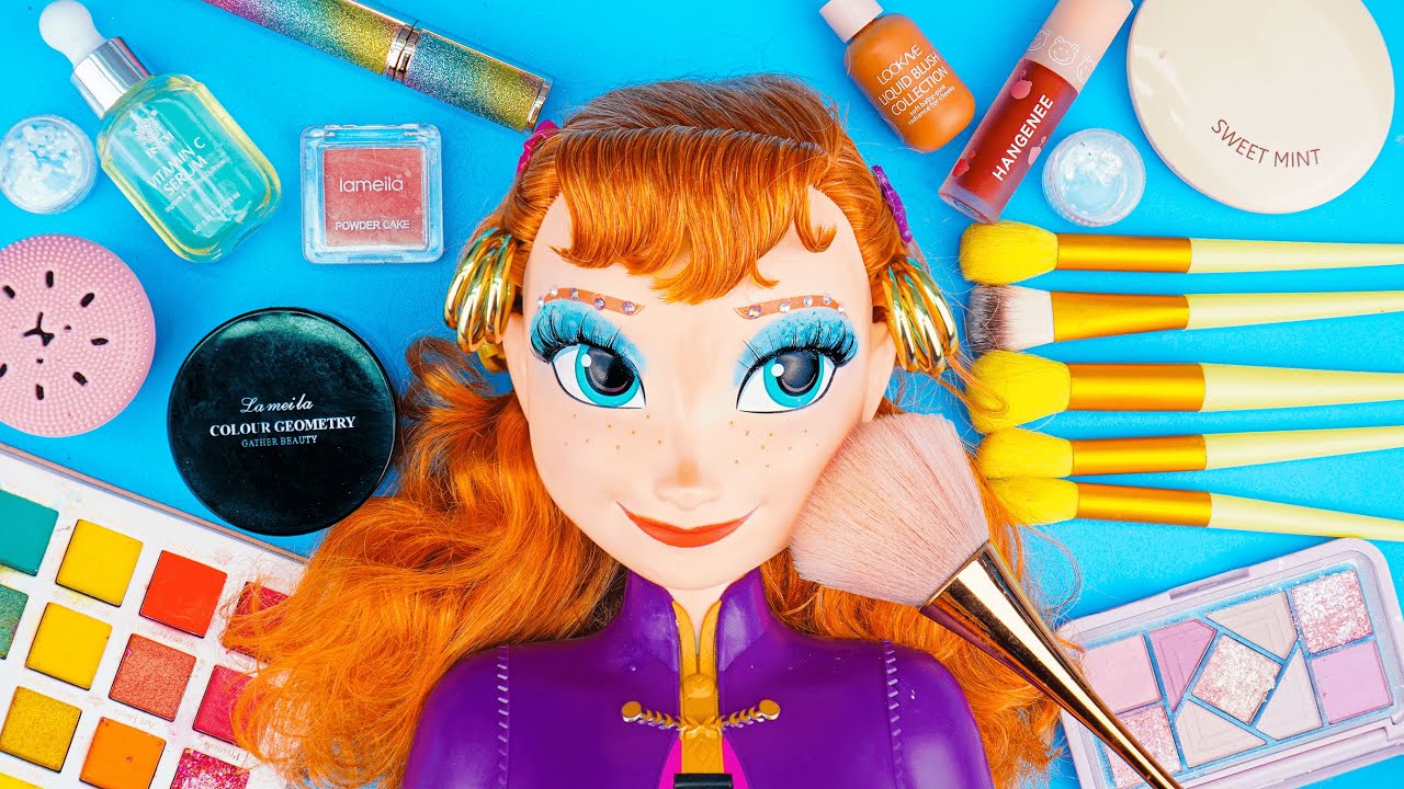 ASMR Shimmer Glam Makeup Application on Disney Princess ❄ (No Talking)