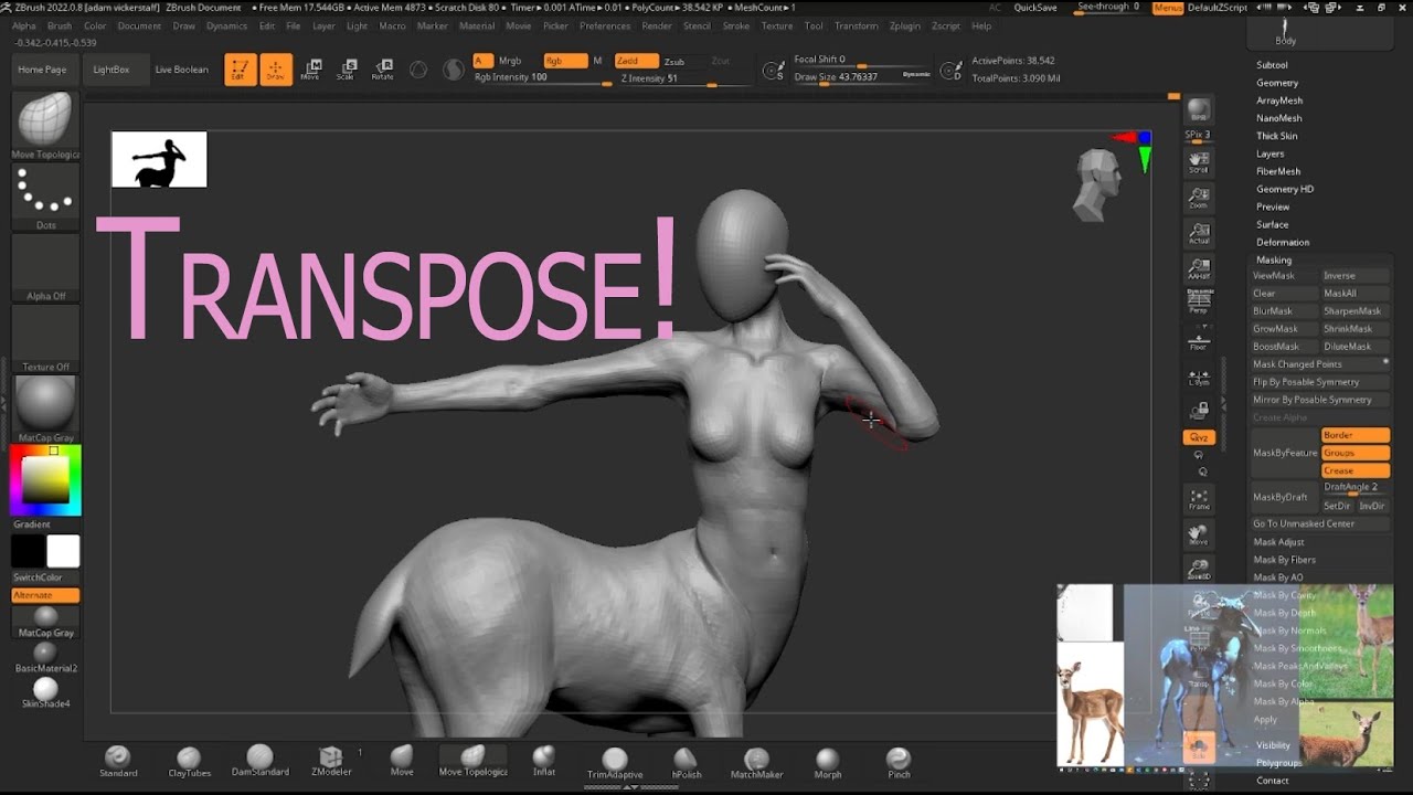 Posing in zbrush using the transpose tool - part 4 of the Centaur tutorial series