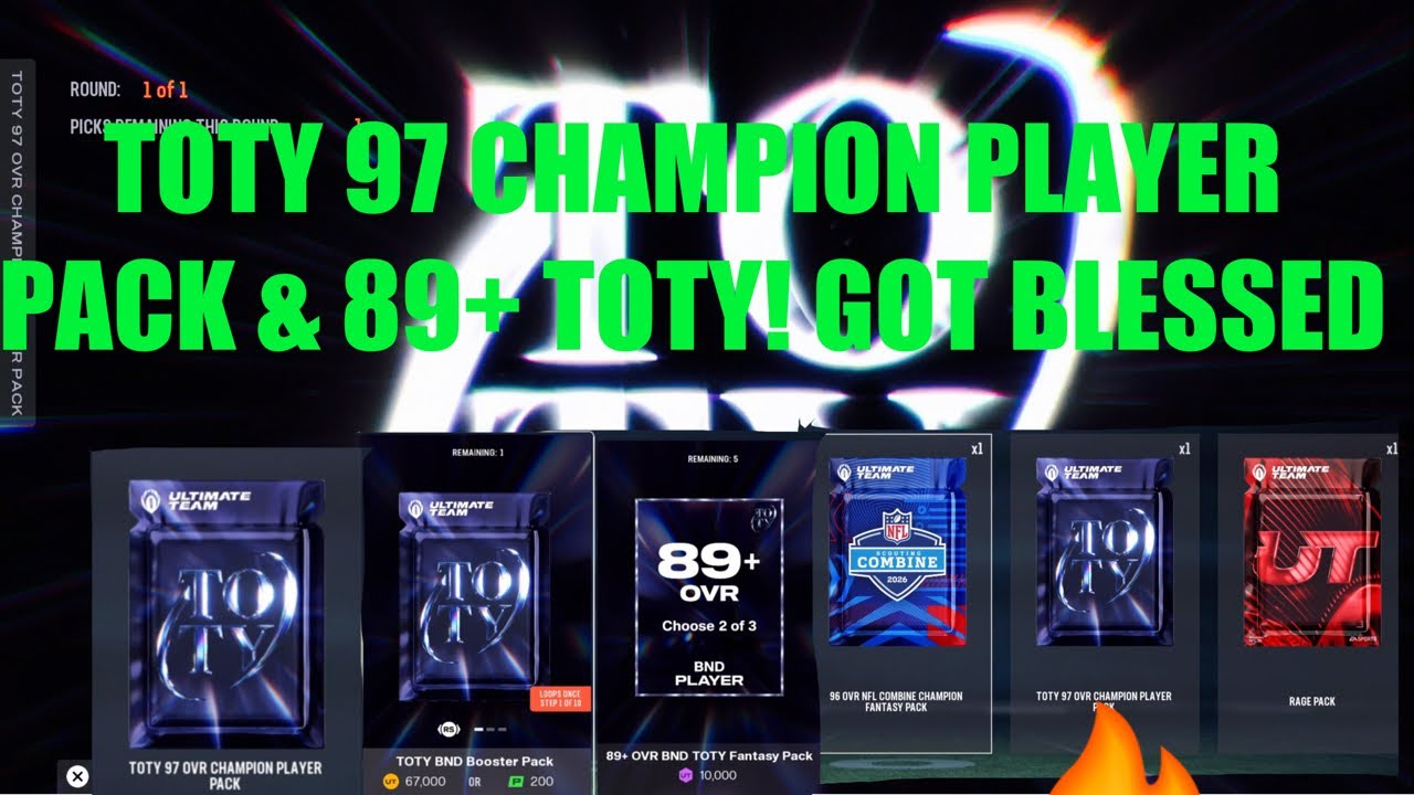 TOTY 97 CHAMPION PLAYER PACK & 89+ TOTY! GOT BLESSED, Madden 26 Ultimate Team