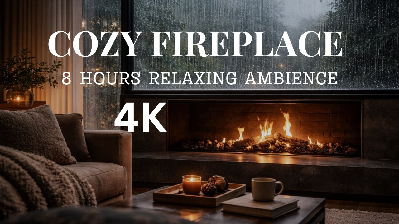 Cozy Fireplace with Rain Sounds 🔥🌧️ 4K Ambient for Sleep, Relax, Study