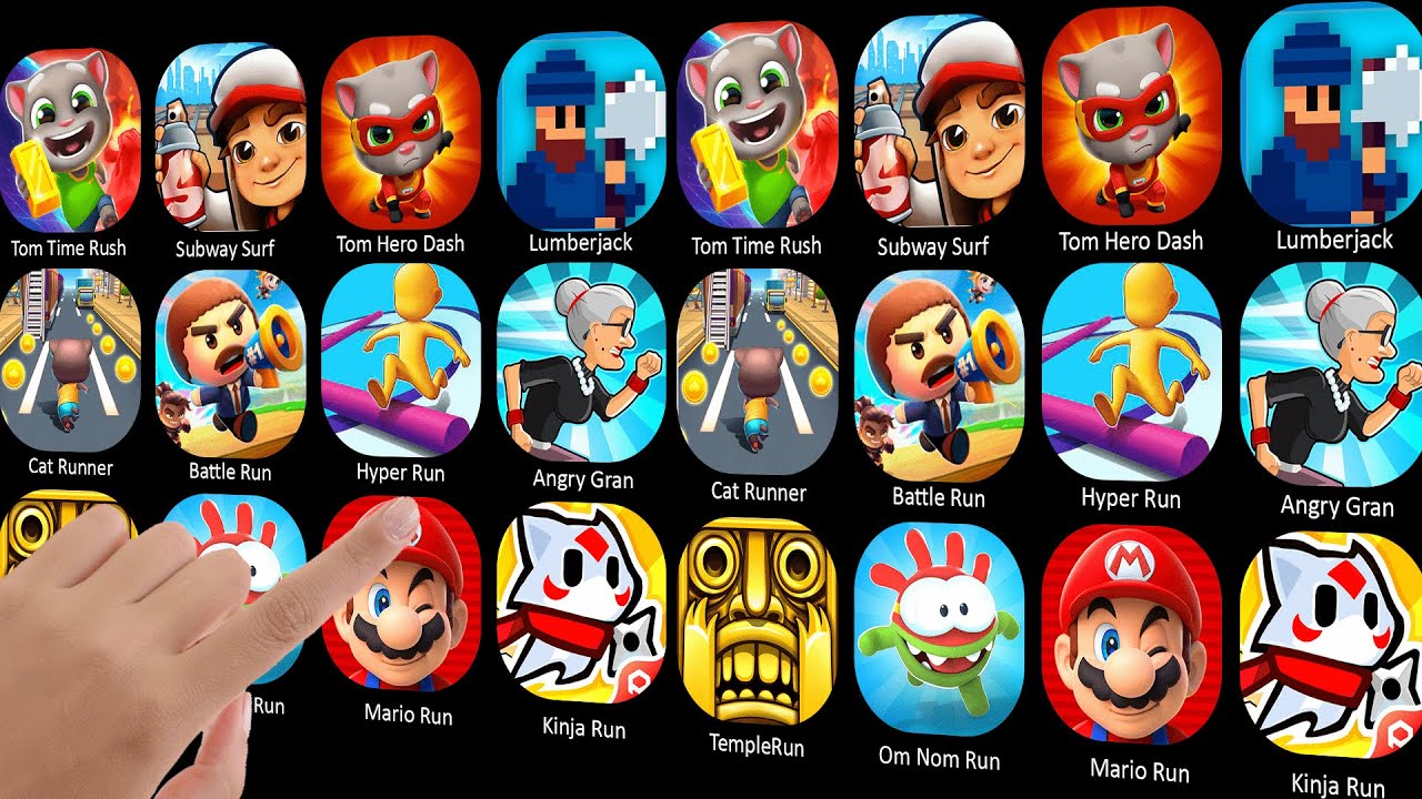 Tom Time Rush, Subway Surfm Tom Hero Dash, Lumberjack, Cat Runner, Battle Run, Hyper Run